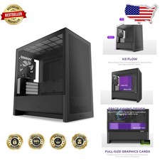 H3 Flow PC Case Micro-ATX - High Airflow, Tempered Glass, Back-Connect MB, Black