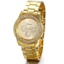 Luxury Mens Dress Watch, Stainless Steel Bling Rhinestones Accented Quartz Wr...