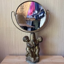 Vintage Brass Vanity Mirror 5diameter Gold Tone Children Playing Base Vintage Brass Vanity Mirror 5diameter Gold Tone Children Playing Base