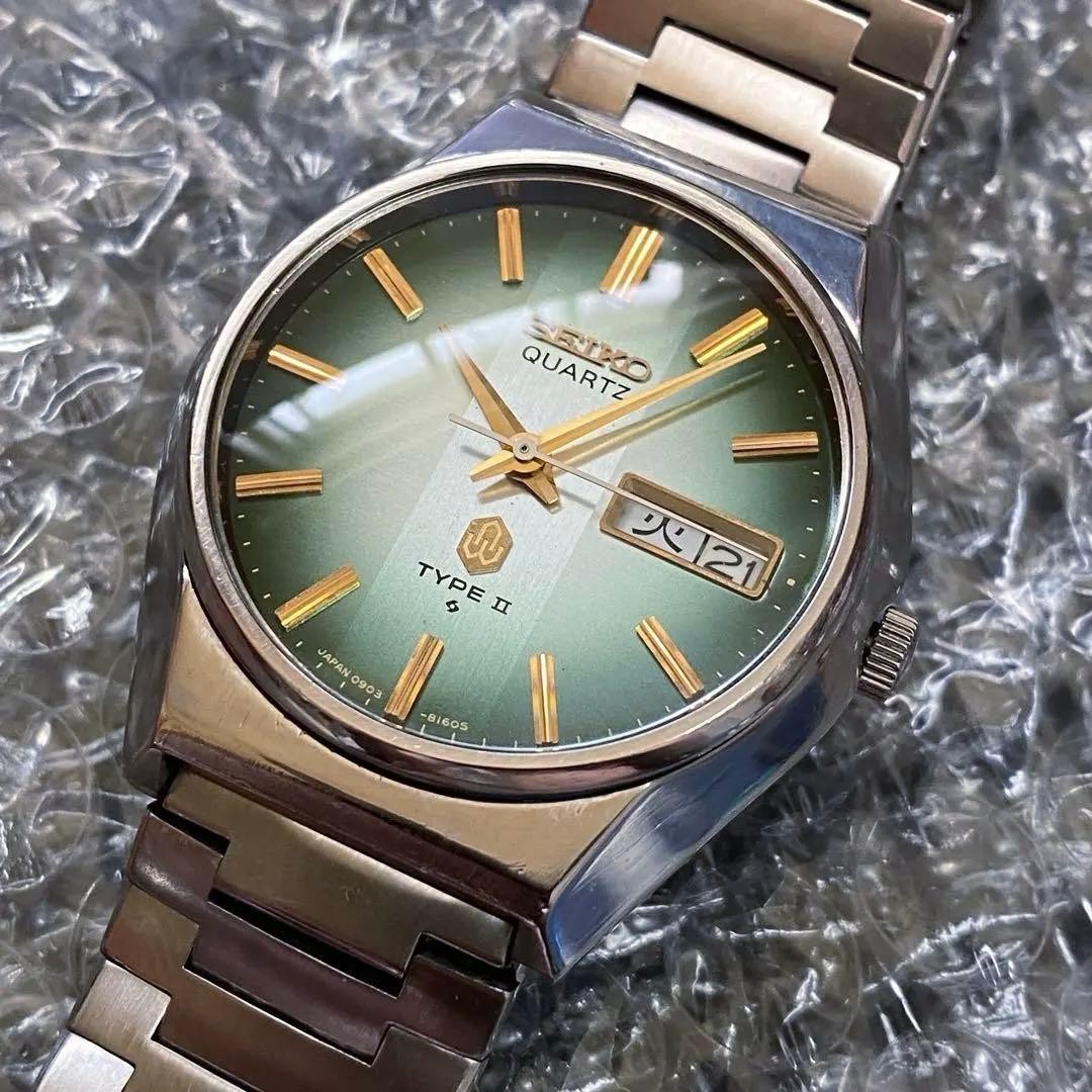SEIKO Quartz TypeII 1976 Watch Vintage Green Dial Day Date 37mm Case image 2