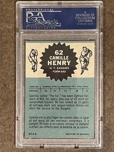 1962 Topps HK #62 PSA 8 Camille Henry Rangers 62 - Picture 2 of 2