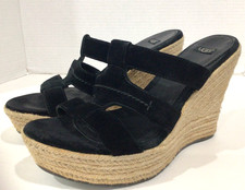 UGG Tawnie Black Suede Wedge Heel Sandal Shoes Size 8