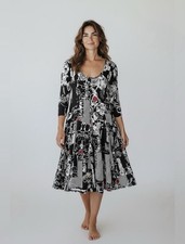 Tango Mango 3/4 Sleeve Geo Print Midi Dress   Black & White   Medium