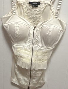 Y2K Vintage XOXO Ivory Lace Trim Zip Front Bustier Corset Top With Straps Size S