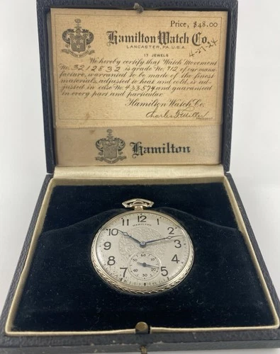 Antique Hamilton 912 Pocket Watch-Original Box & Papers! WGF-Runs! 12s 17J