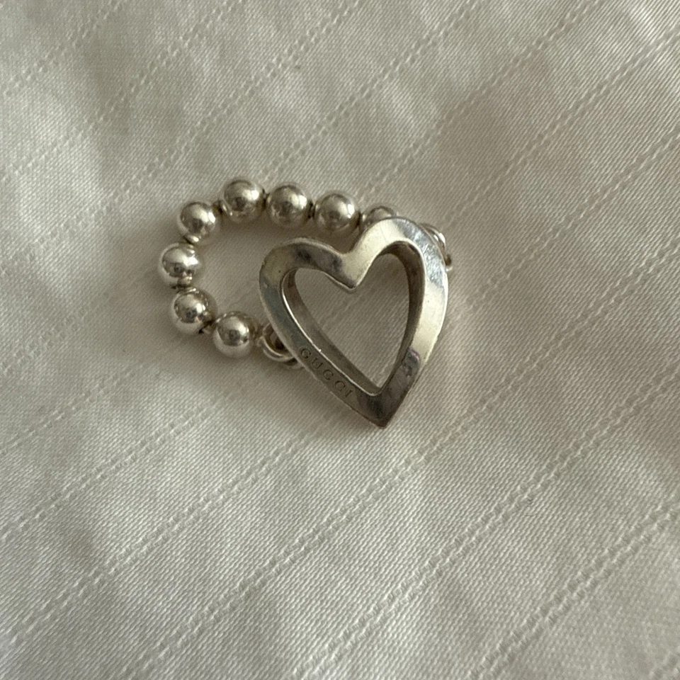 Acessório feminino GUCCI anel coração bola corrente prata 925 EUA 6 (tamanho EUA) - Imagem 4 de 4