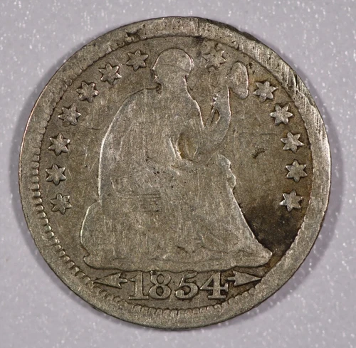 1854-P "Liberty Seated" Half-Dime Silver Coin Arrows at Date, Good