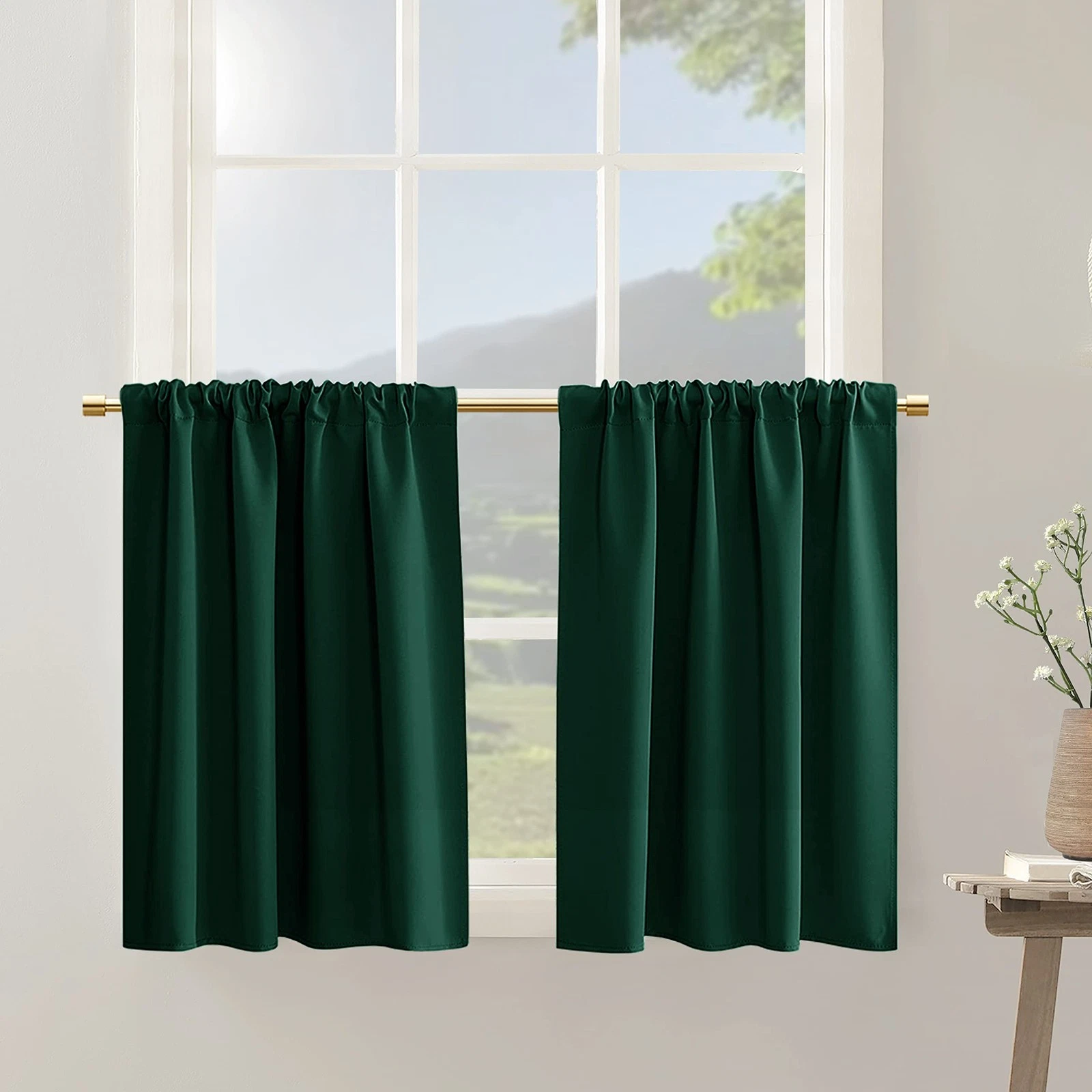 Hunter Green Curtains for Bathroom Bedroom Windows,2 Panels Dark Green Therma...