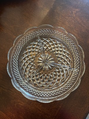 Anchor Hocking Wexford Divided Relish Dish Plate Clear Glass 3 Sections NEW VTG
