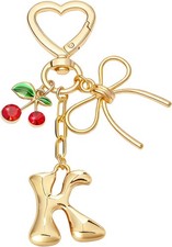 Cherry Initial Letter Bubble Gold Tone Bag Charm Keychain for Gold Mini Cherry