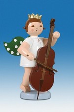 Angel Musician With Bassgeige Without Crown Height 8 11/16in New Wood Christmas