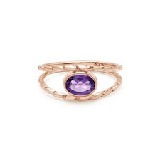 Natural Amethyst 925 Sterling Silver Rose Gold Plated Split Shank Faceted Ring
