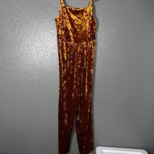 Girls Cat  Jack Velvet Jumpsuit Gold Copper Spaghetti Strap Party L 10/12