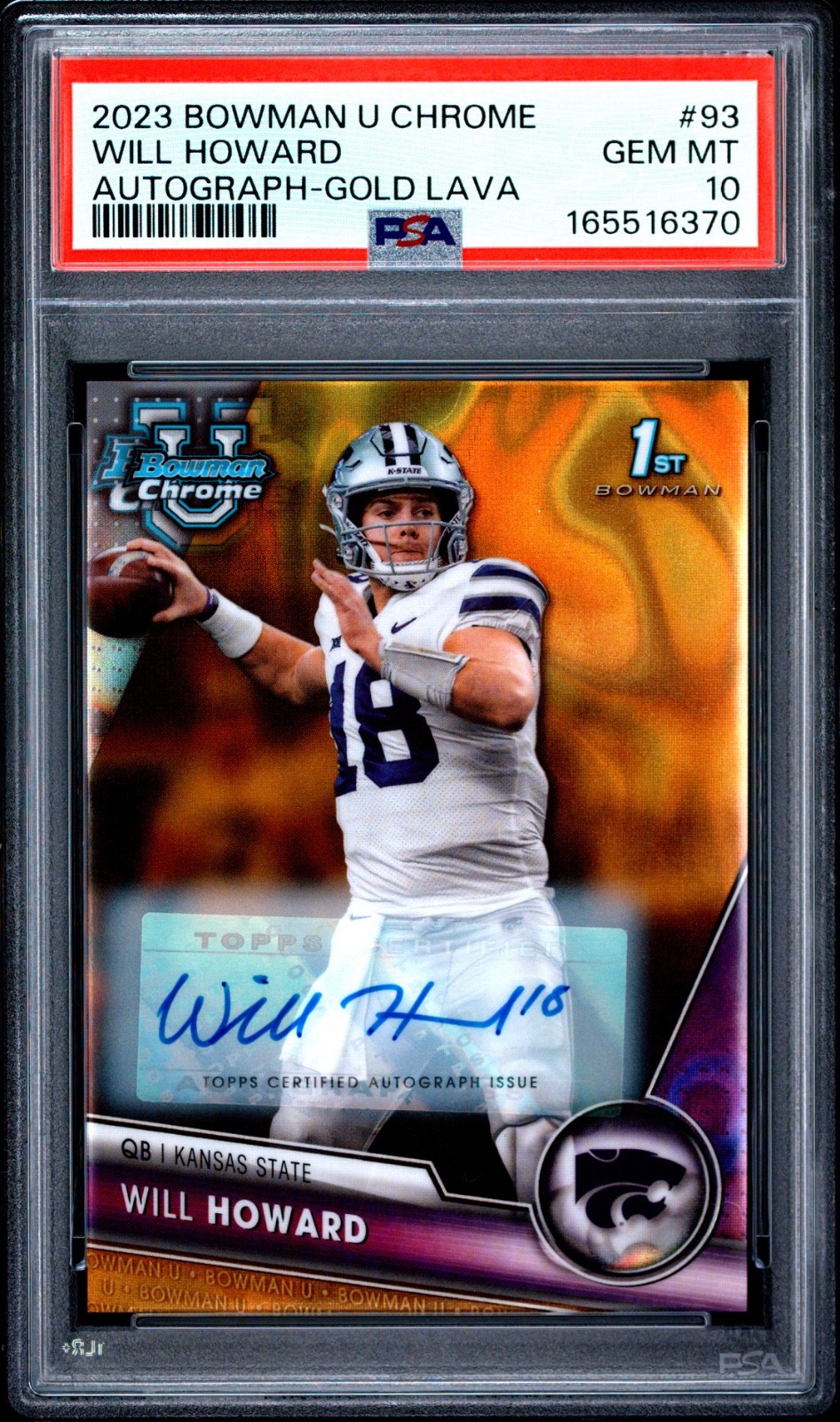 2023 Bowman U Chrome - Prospect Autographs Will Howard #93 Gold Lava PSA 10