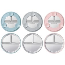 3 Pack Stainless Steel Baby Suction Plates, 9 Inch Divided Toddler Plate with...