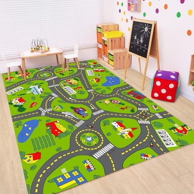 Non-Slip Town City Road Map Playmat for Boys, Perfect for Playroom and Bedroo...