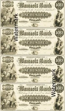 Lowell, MA- Wamesit Bank $100-100-100-100 Obsolete Currency Sheet REPRO SENC