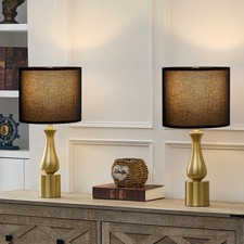 23" Black Gold Table Lamps for Living Room Set of 2, Small Nightstand Lamps f...