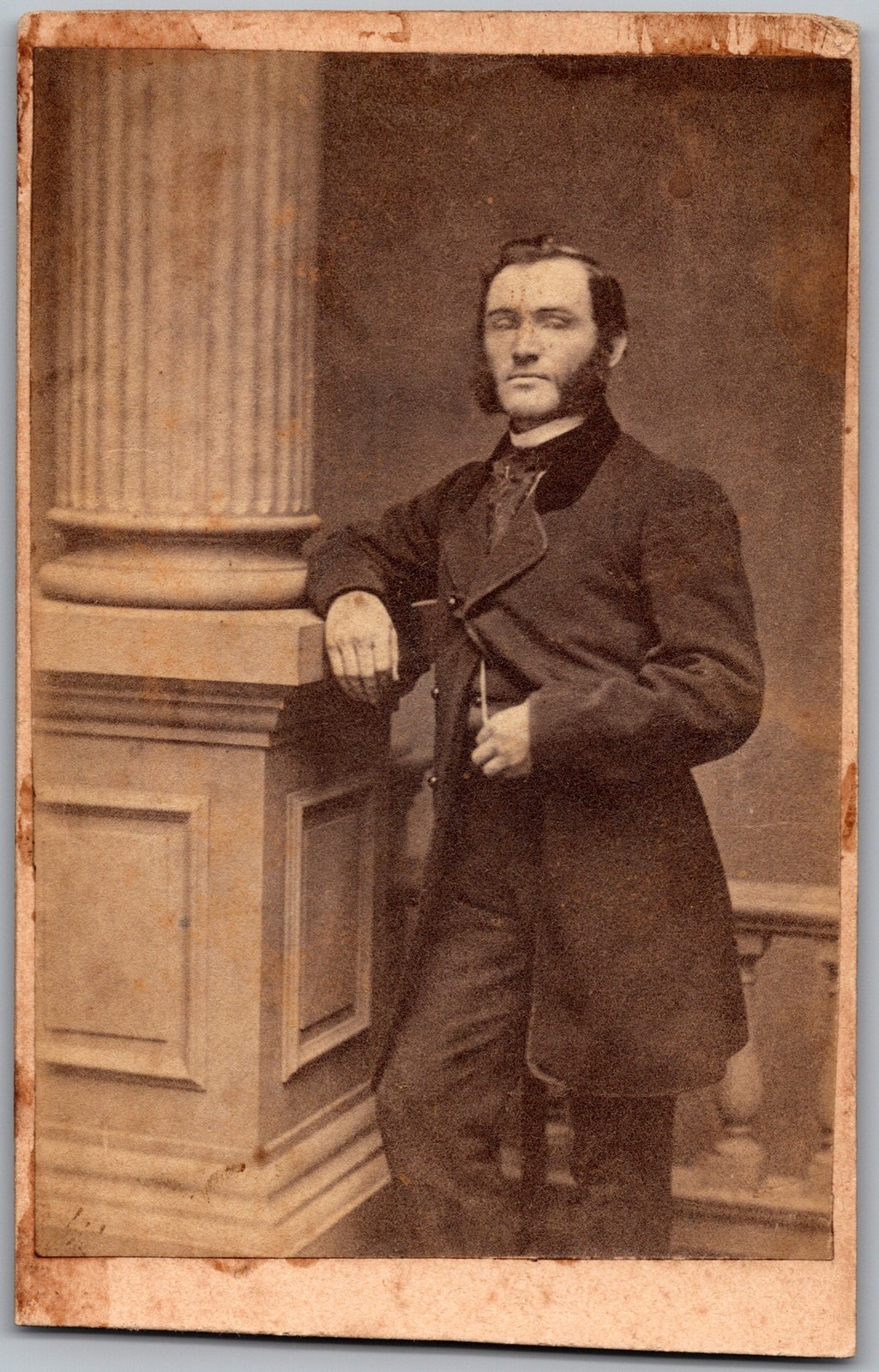 Antique CDV Circa 1860s Bearded Man In Suit Unmarked Location