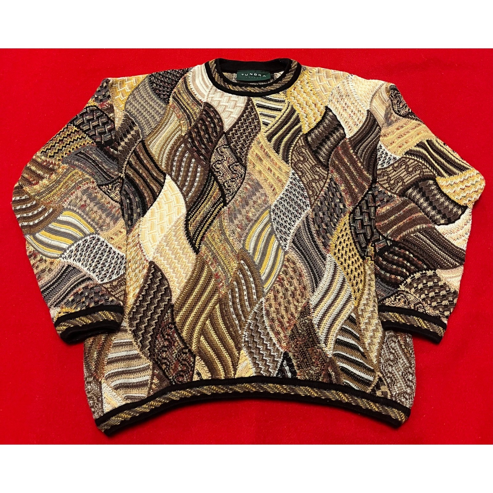 Tundra Canada Geometric Patchwork Knit Sweater Me… - image 1