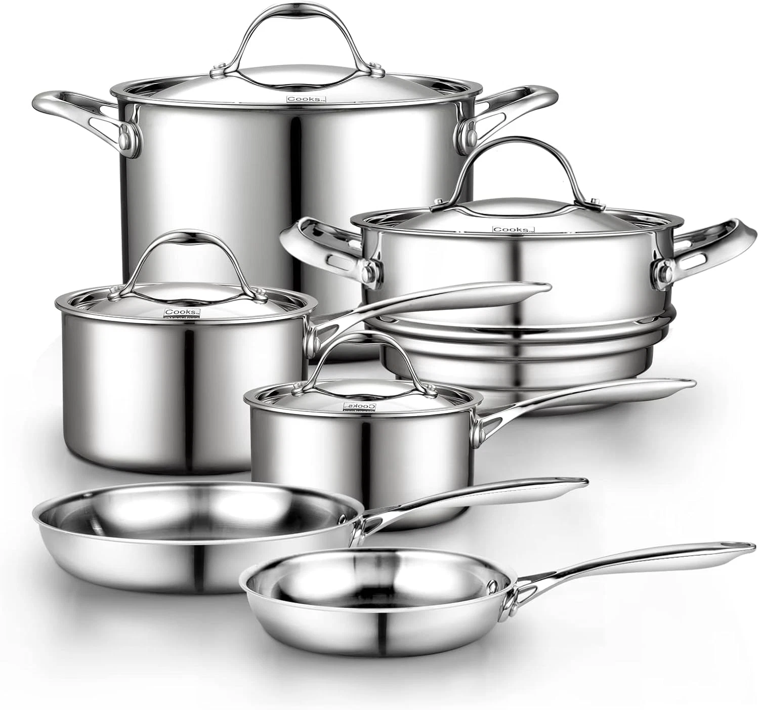 Cooks Standard Stainless Steel Kitchen Cookware Sets 10-Piece, Multi-Ply Full Clad Pots and Pans Cooking Set with Fry Pan, Dishwasher Safe, Oven Safe 500°F - Thumbnail 4