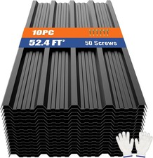 Corrugated Metal Roofing Panels 10Pcs 52.4 Ft , Black Galvanized Steel Roof Pane