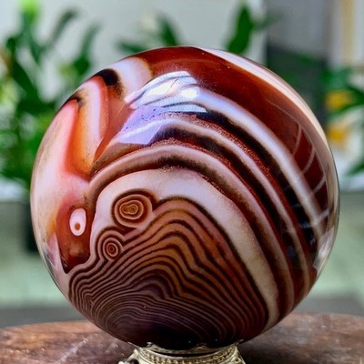 154G Natural red stripe agate sphere Crystal Ball Madagascar mineral