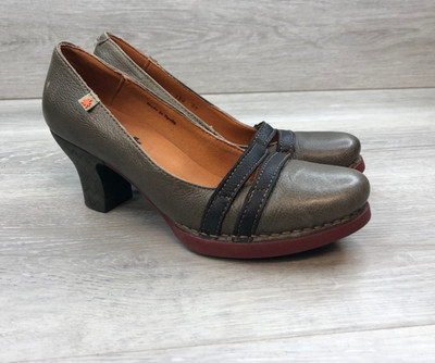 Art Company Women's EU 38 US 7.5-8 Gray Leather Block Heel Mary Jane Shoes