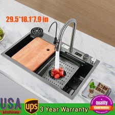Kitchen Sink Double Basin Stainless Steel Sink Bowl W/ Pull-out Faucet