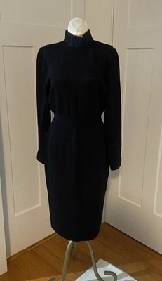 Vintage St. John Santana Knit Dress 1980s Black Open Back   Mock Neck Size 4*