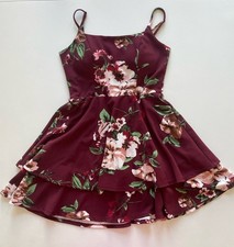 Jun & Ivy Burgundy Floral Dress With Open Lace Back, Adjustable Straps, Size M