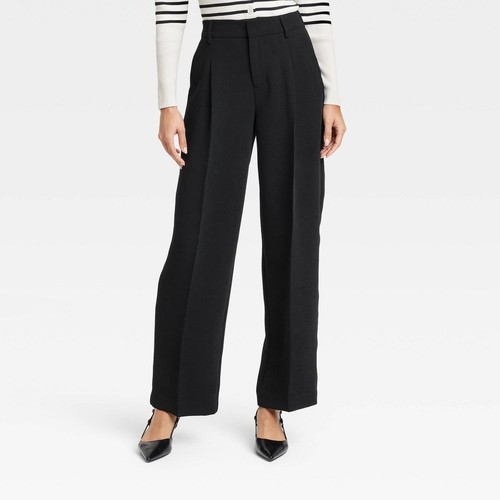 Women's High-Rise Pleated Front Straight Trousers - A New Day Black 4