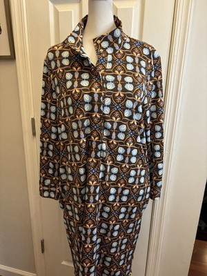 J. McLaughlin Berlin dress Atlas tile 3/4 Sleeve Mock V Neck Catalina Cloth SZ M