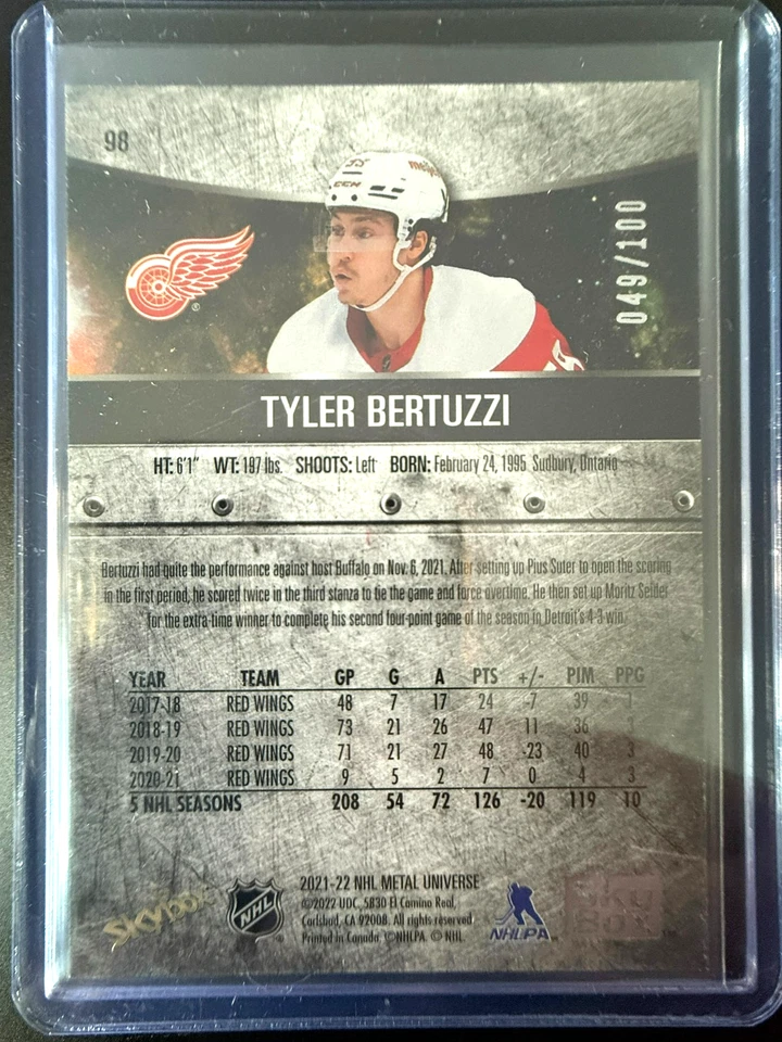 TYLER BERTUZZI /100 - Skybox Precious Metal Gems RED - Image 2 of 2
