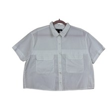 Banana Republic White Short Sleeve Button Up Cotton Cropped Blouse Top Size L