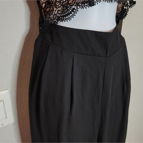 NWT Blashe Sz Medium Wide Leg Lace Cutout Pleated Black Nude Sleeveless Jumpsuit