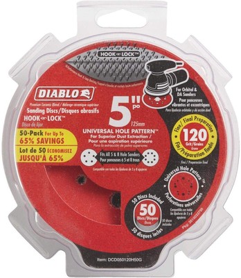 Diablo DCD050120H50G 5'' 120-Grit Hook & Lock  ROS Sanding Discs (50-Pack)