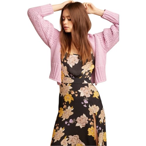 Cardigan nuovo con etichette Free People "Glow For It" fiori lilla/rosa maglia grossa crop XS - Foto 2 di 7