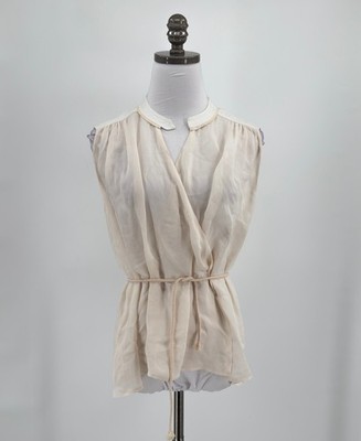 A.L.C Womens Ivory Silk Tie Waist Sleeveless Blouse Top