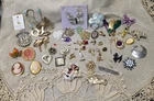 Lot Vintage Costume Jewelry Brooches Rhinestone Enamel Faux Pearl**A Few Signed*