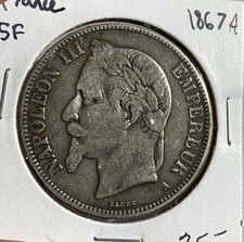 ⭐ 1876 A FRANCE 5 FRANCS, XF   ⭐SILVER COIN