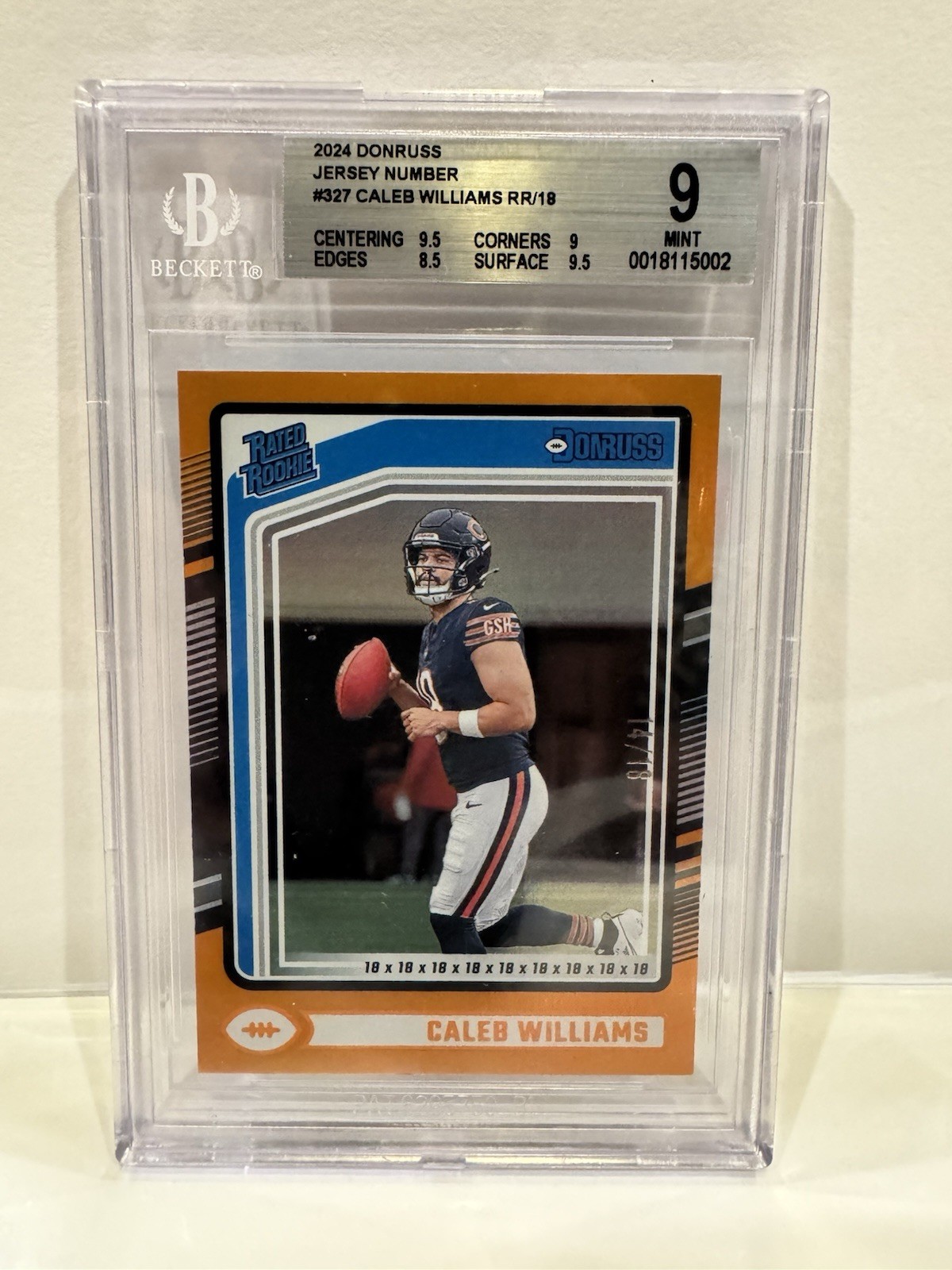 2024 Panini Donruss Rated Rookie Caleb Williams #327 Jersey Number /18 (RC)