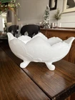 Vintage Indiana Glass Footed White Milk Glass Four Footed Fruit Bowl