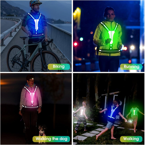 Gilet da Corsa di Sicurezza con Illuminazione LED Riflettente per Bici Passeggiate di Notte, Alta V - Foto 5 di 12