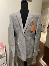 Tallia 100 Linen Gray Blazer Men 38 R Slim Fit Sport Coat Jacket Dress NiceNEW