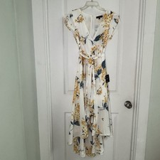 NWT Lulus French Countryside White Yellow Floral Print High Low Dress Size Sm