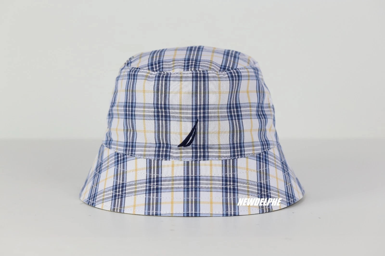 NWT NAUTICA MEN & WOMEN LOGO BUCKET HAT CAP PLAID / KHAKI REVERSIBLE 100%COTTON