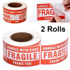 1000 Fragile Stickers 3"x5" Handle with Care Warning Shipping Labels - 2 Rolls