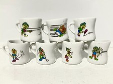 Sports Mugs Miniature Ceramic Cups Full Set 7 in Toy Vending Machine 2" Capsules