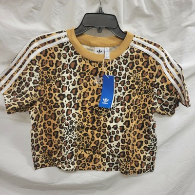 Adidas Womens Multicolor Short Sleeves Animal Print Cropped T-Shirt Tops  Size M | eBay